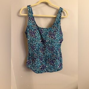 L.L.Bean Tankini Swim Top – Size 16 Regular – Blue Mosaic Print